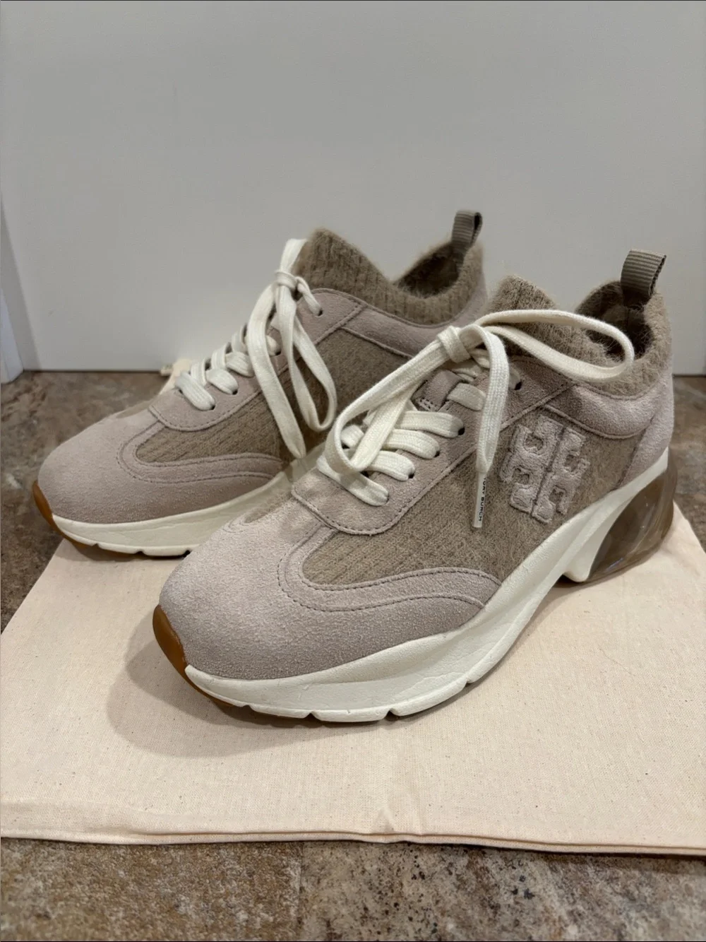 Tory Burch Women's Suede & Knit Platform Sneakers in Taupe